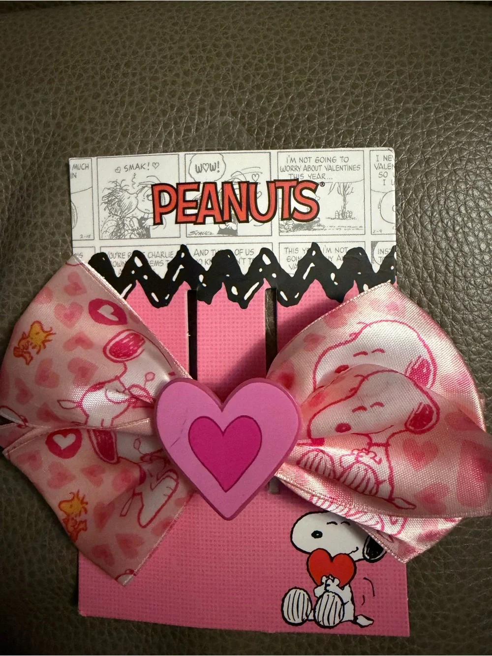 Peanuts Pink Snoopy Heart Bow Hair Clip